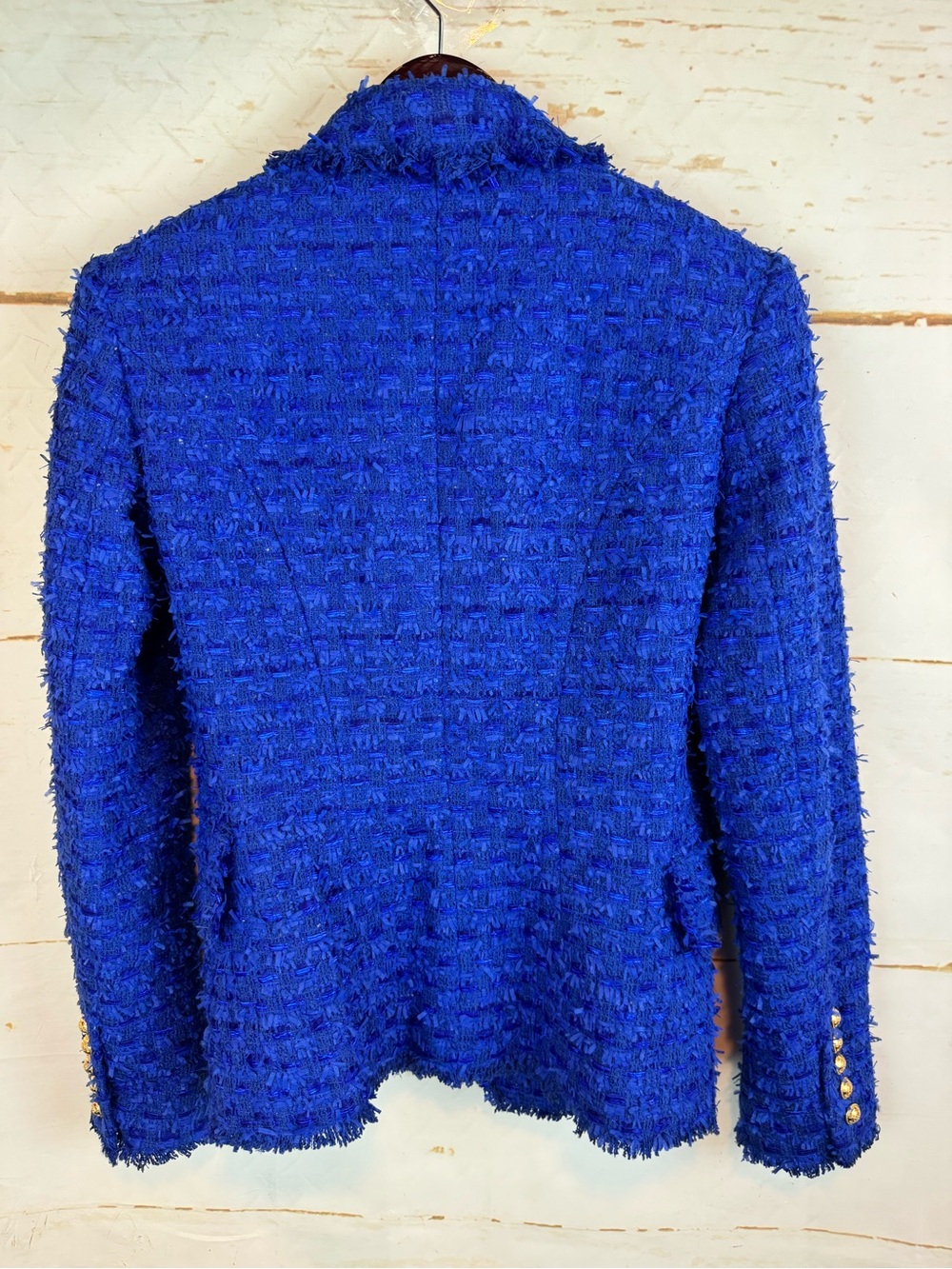 Balmain | Blue Boucle Double-Breasted Blazer, EU 38 - Picture 15 of 15